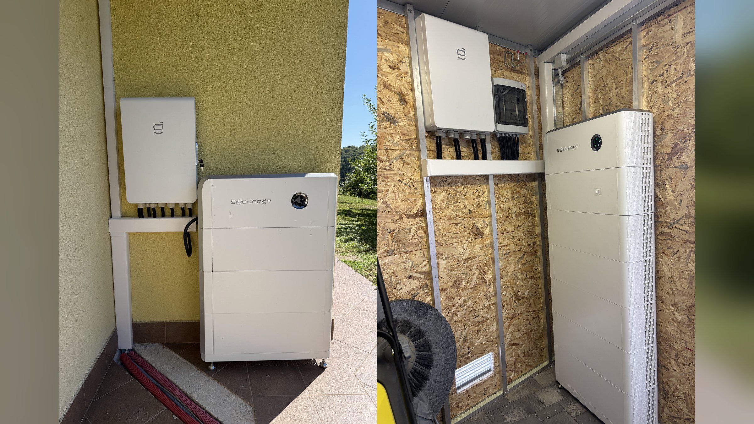 Referenčni Sigenergy SigenStor montaži: 27 kWh sistem z Energy Gateway na fasadi in 45 kWh sistem s 25 kW DC polnilnico v tehničnem prostoru